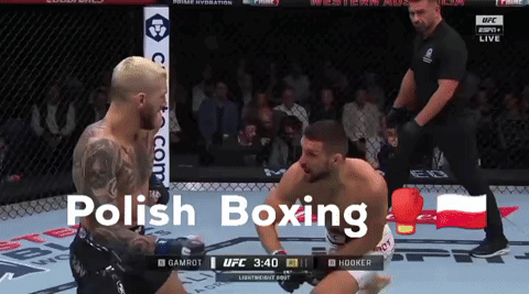 Two Men In A Boxing Ring With The Word Polish Boxing On The Bottom GIF