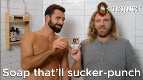 Two Men In Bathroom With Soap That'll Sucker-Punch GIF