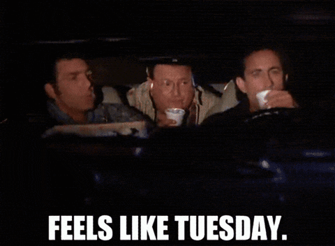 Two Men in Car Saying I Feel Tuesday and Wednesday