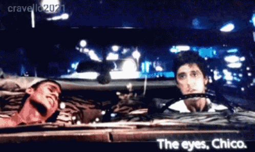 Two Men in Car With Eyes Chico