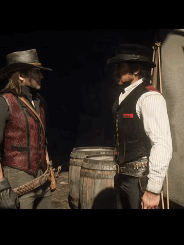 Two Men in Cowboy Hats Talking