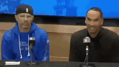 Two Men In Front Of Microphones One In Blue Hoodie GIF