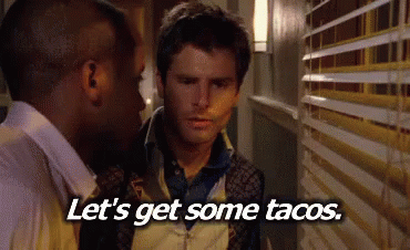 Two Men in Hallway Saying Let's Get Some Tacos