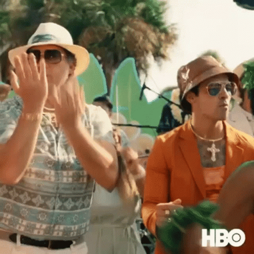 Two Men In Hats And Sunglasses Clapping GIF