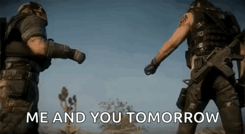 Two Men In Military Uniforms In Desert Saying Me And You Tomorrow GIF