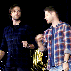 Two Men In Plaid Shirts Are Standing Next To Each Other In A Dark Room .. GIF