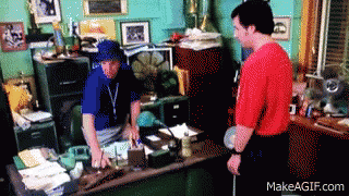 Two Men in Red and Blue Shirts in Office With makeagif.com