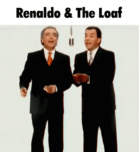 Two Men In Suits With Renaldo & The Loaf Above GIF