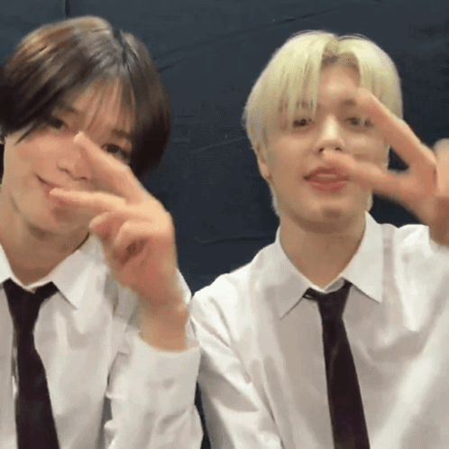 Two Men in White Shirts and Ties Making Peace Sign
