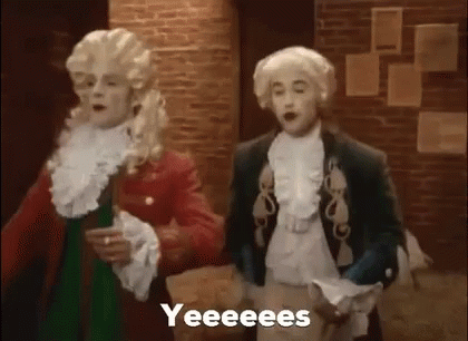 Two Men In Wigs Are Standing Next To Each Other And One Of Them Is Saying Yeeees . GIF