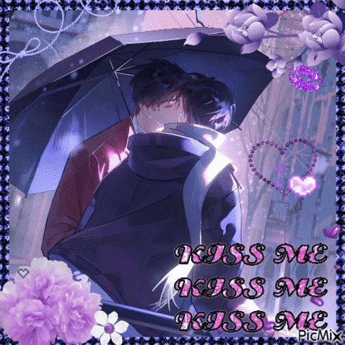 Two Men Kissing Under Umbrella Saying Kiss Me