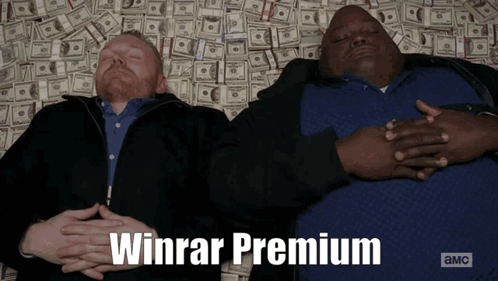 Two Men Laying On Money Pile Winrar Premium GIF