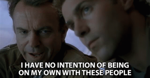Two Men Looking At Each Other Saying I Have No Intention Of Being On My Own With These People GIF