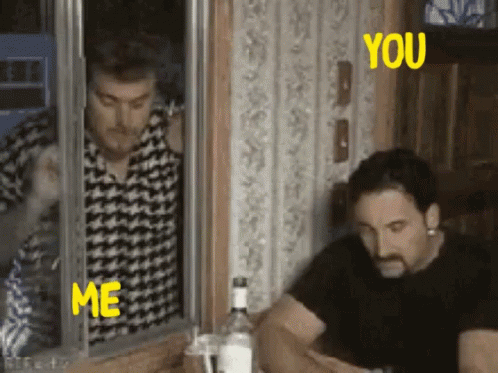 Two Men Looking Out Window Saying Me And You GIF