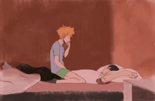 Two Men Lying On Bed GIF