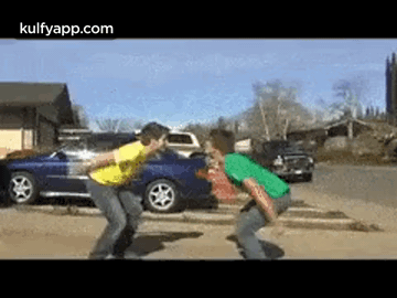 Two Men Next To Blue Car GIF