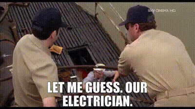 Two Men on Boat Saying Let Me Guess Our Electrician