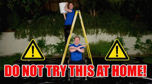 Two Men on Ladder Do Not Try This at Home