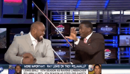 Two Men on TV Show Talking Ray Lewis or Troy Polamalup