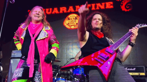 Two Men Playing Guitars In Front Of Quarantine Sign GIF