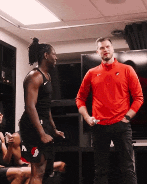 Two Men Red Nike Shirt Black Tank Top GIF