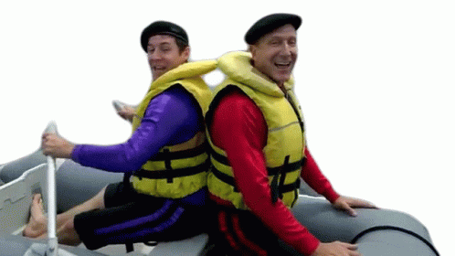 Two Men Row The Boat While Smiling GIF