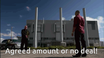 Two Men Saying Agreed Amount or No Deal