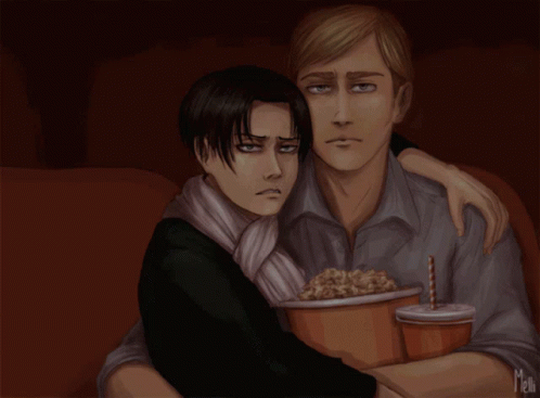 Two Men Sitting With Soda and Popcorn by Meli