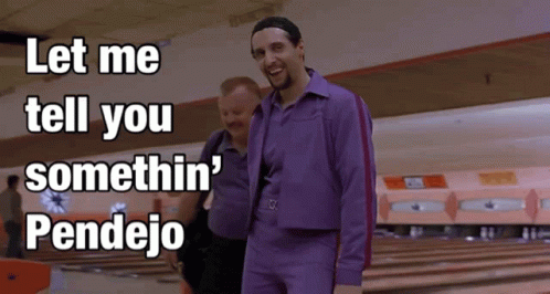 Two Men Standing In A Bowling Alley With The Words Let Me Tell You Somethin ' Pendejo GIF
