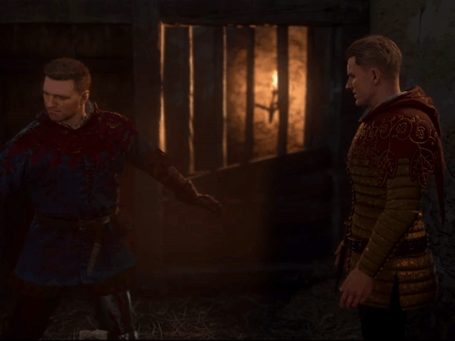 Two Men Standing In Dark Room With Window GIF