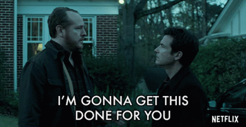 Two Men Standing In Front Of A Brick House With The Words I 'M Gonna Get This Done For You Below Them GIF