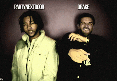 Two Men Standing Next To Each Other With Partynextdoor And Drake Written On The Bottom GIF