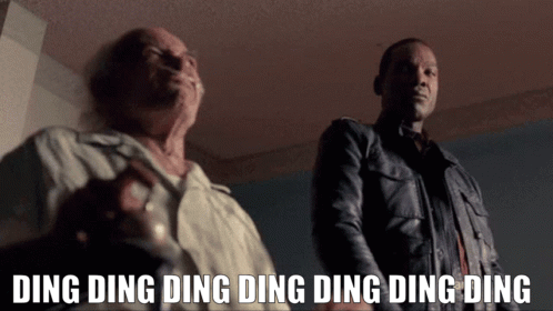 Two Men Standing Next To Each Other With The Words " Ding Ding Ding Ding Ding Ding Ding Ding " GIF