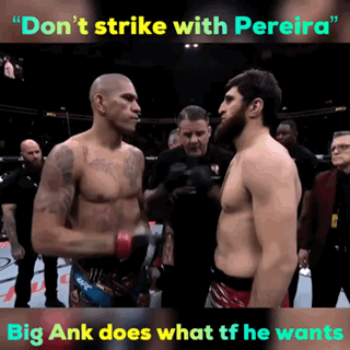 Two Men Standing Next To Each Other With The Words " Don 'T Strike With Pereira " On The Top GIF