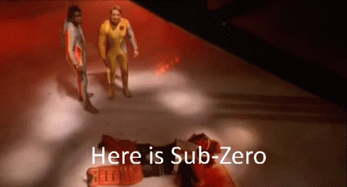 Two Men Standing Next To Each Other With The Words Here Is Sub-Zero Written Below Them GIF