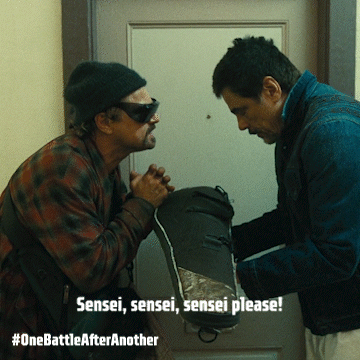 Two Men Standing Next To Each Other With The Words Sensei Sensei Sensei Please Written On The Bottom GIF