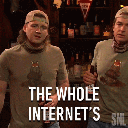 Two Men Standing Next To Each Other With The Words The Whole Internet 'S Snl On The Bottom GIF