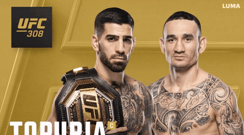 Two Men Standing Next to UFC 308