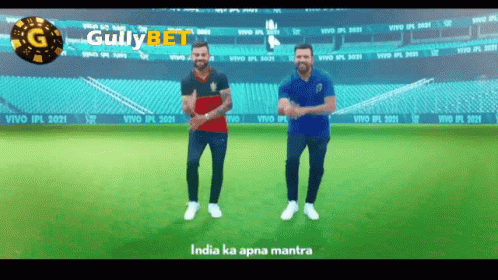 Two Men Standing On A Field With The Words India Ka Apna Mantra GIF