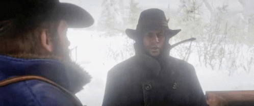 Two Men Talking in Snow