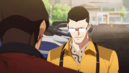 Two Men Talking Yellow Shirt Suspenders Red Jacket