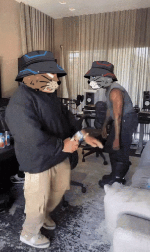 Two Men Wearing Cat Masks