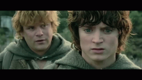Two Men With Curly Hair Are Standing Next To Each Other And Looking At Each Other . GIF