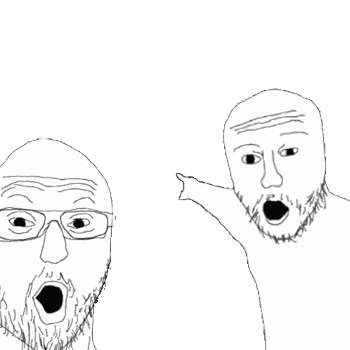 Two Men with Glasses and Beards Pointing