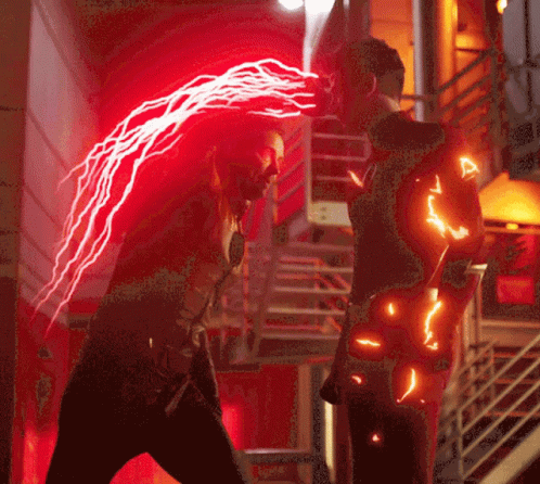 Two Men with Red Lightning
