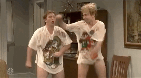 Two Men Without Bottoms Crazy Dancing GIF