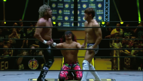 Two Men Wrestling in Ring New Castle Banner