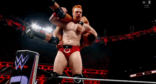 Two Men Wrestling In Ring With Crowd GIF