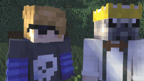 Two Minecraft Characters in Sunglasses and Skull Shirt