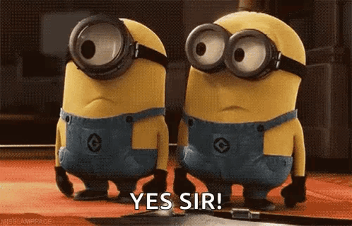 Two Minions Are Standing Next To Each Other And One Of Them Is Saying Yes Sir . GIF